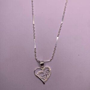 Diamond design chain with double heart with the word Love in italics Women- 925